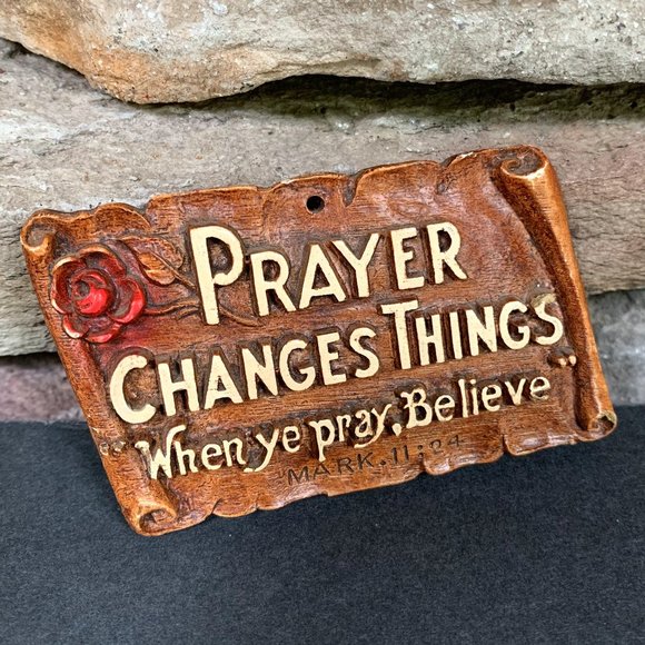VTG Prayer Changes Things Mini Plaque Composite Christian Bible Verse Religious - Picture 1 of 2
